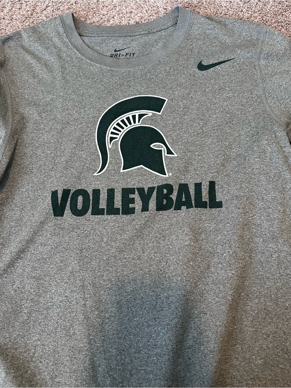 Nike Dri Fit Gray Tee with Michigan State Spartan volleyball Graphic